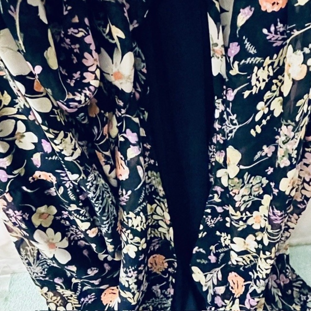 Tahari Arthur S. Levine Navy Floral Halter Smocked Waist Tiered Maxi Dress 16 - Picture 4 of 10